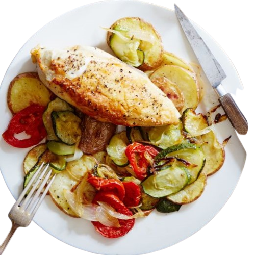 Cepta vista Provansas gaumē ar cukini, tomātiem un kartupeļiem